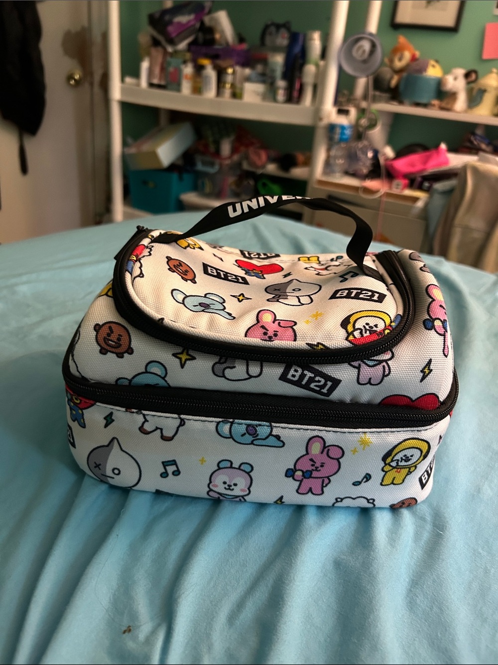 BT21 White Character Print Cosmetic Bag with Handle